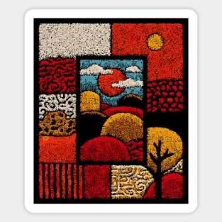 Abstract Mosaic Landscape | A Stippled Folk Art Quilt Magnet